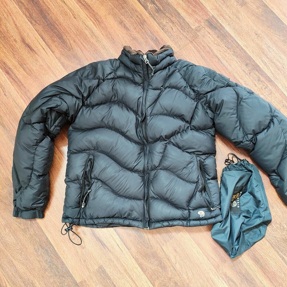 Mountain Hardwear Puffer Jacket Womens Large Black Wavey Fleece Sherpa Lined